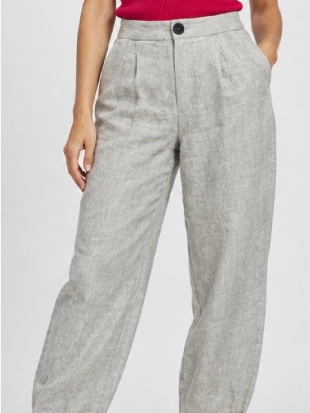 Zara Light Gray High-Rise Wide Leg Linen Pants